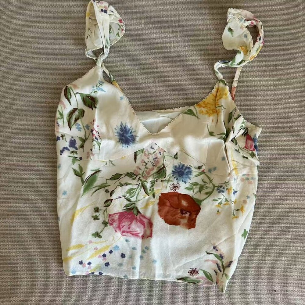 Reformation Belinda Top Sz2 Etude Ivory Floral Causal Vacation Party - Picture 6 of 10